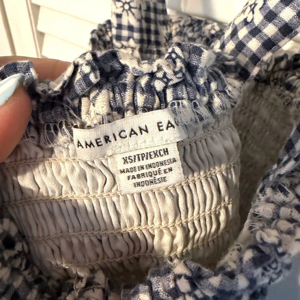 American Eagle‎ Dress Smocked Gingham Floral XS Blue Womens Cottagecore Mini